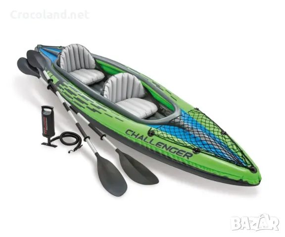 Надуваме каяк комплект Intex Challenger K2, двоен, 351 х 76 х 38 см, PVC, яркозелен