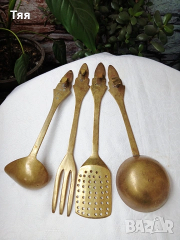 Бронзови прибори за готвене със седефени дръжки , снимка 3 - Антикварни и старинни предмети - 53654169