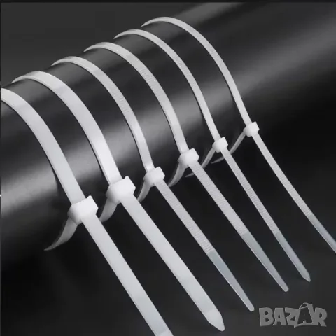 Комплект 100 бели кабелни връзки 2.5 x 200 mm, снимка 2 - Аксесоари и консумативи - 55867404