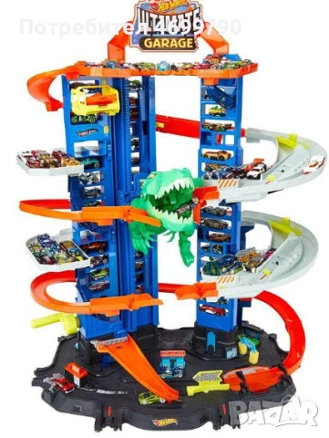 Hot Wheels City: Мега гараж Т-РЕКС", снимка 3 - Коли, камиони, мотори, писти - 53839202