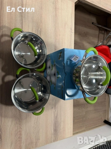 Комплект тенджери – 3 броя с капак от неръждаема стомана с 5-слойно капсулно дъно, снимка 13 - Съдове за готвене - 53574076