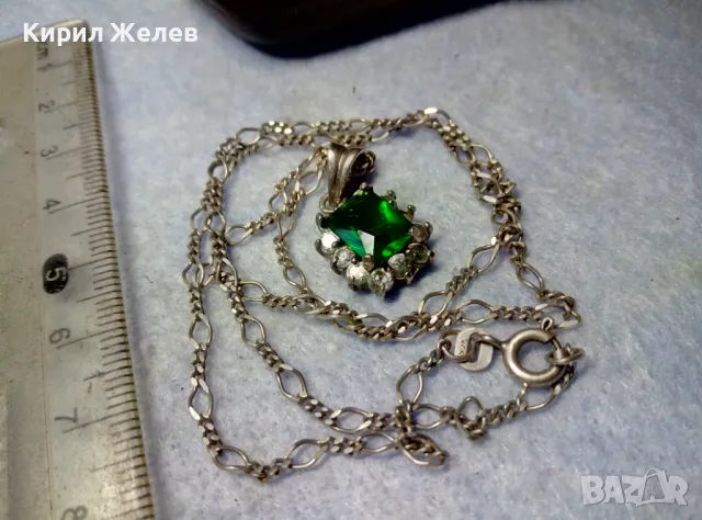 СКЪПОЦЕННО СРЕБЪРНО КОЛИЕ с ПЕНДАНТ СРЕБРО 925 с ГОЛЯМ ЮВЕЛИРНО ФАСЕТИРАН ПЕРИДОТ и ЦИРКОНИ 47569, снимка 2 - Колиета, медальони, синджири - 50072703