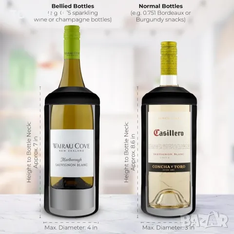 Охладител за вино Elevàre със запушалка | До 6-часово охлаждане | Двустенна неръждаема стомана,черен