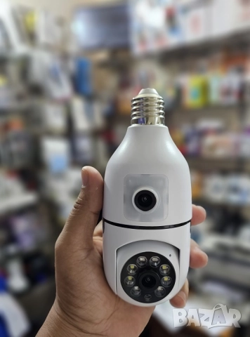 ПРОМО!! Двойна Wifi Камера тип крушка Dual Lans,  въртяща се на 360 градуса, снимка 1