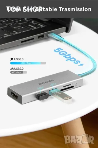 Висококачествен USB C  хъб 5 в 1 Модел KB0502, снимка 5 - Кабели и адаптери - 48487739