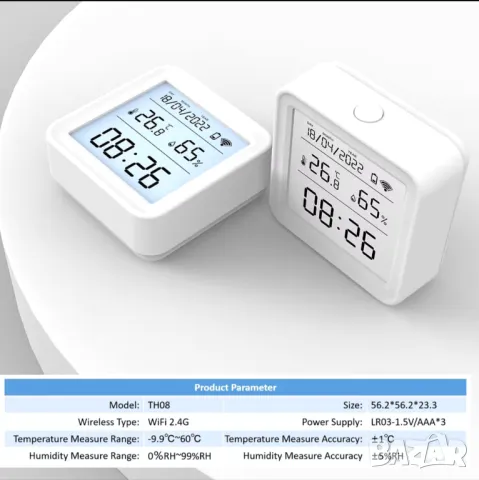 Tuya Smart/Smart Life WiFi Сензор за температура и влажност с дисплей и LED-подсветка, снимка 4 - Друга електроника - 48119607