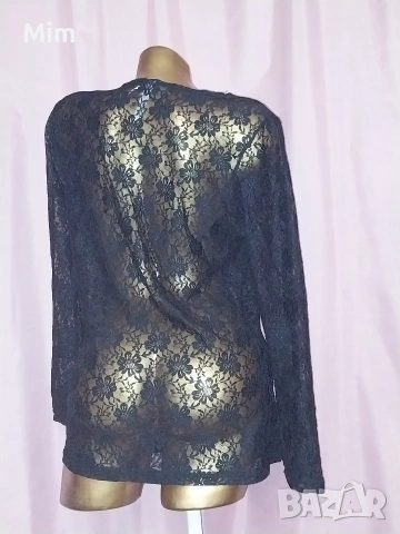  Резервирани XL Черна дантелена блуза с дълъг ръкав , снимка 4 - Блузи с дълъг ръкав и пуловери - 53600916