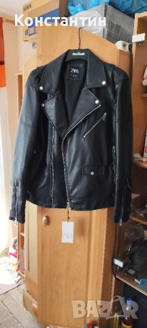 Zara мъжко кожено рокерско яке biker jacket S, снимка 2 - Якета - 53857553