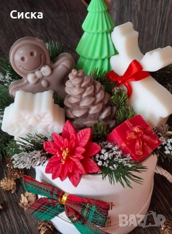 Коледен букет със глицеринови сапуни с добавен аромат, снимка 2 - Коледни подаръци - 52435439