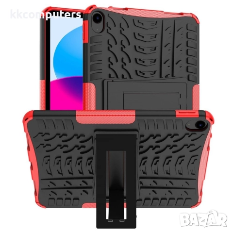 Удароустойчив калъф за Apple iPad (2025) / 10.9 (2022) с Гумена Текстура и Стойка, TPU+PC - Черен, Ч, снимка 2 - Калъфи, кейсове - 52039100