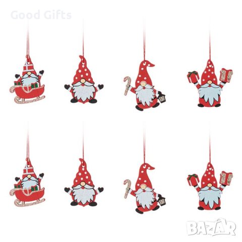 8 броя Дървени висулки за леха, Гномче с червена шапка, 5.5см, снимка 2 - Декорация за дома - 42690207
