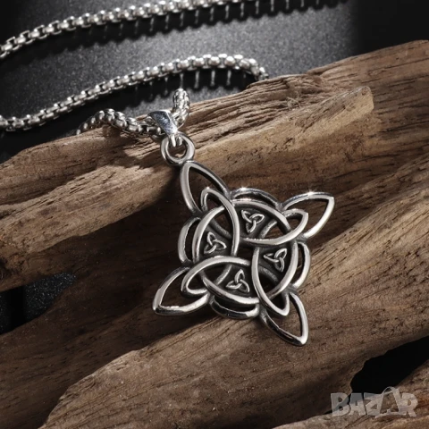 Амулет „Вещерски възел“ с верижка от медицинска стомана – защитен символ, 60 см