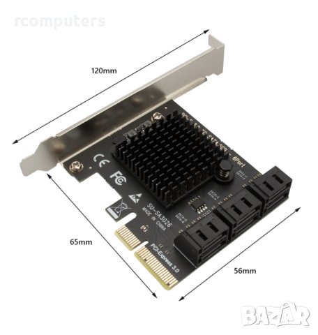 Преходник 6-Port SATA PCIE Card PCIE X1/X4 към SATA Controller Card 6GB/s Internal Adapter Converter, снимка 2 - Други - 40367517