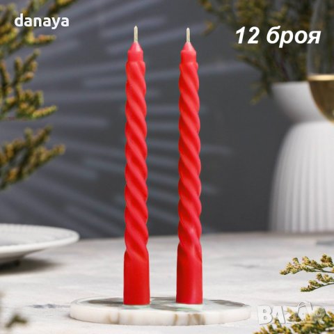 3931 Комплект червени коледни свещи, 12 броя
