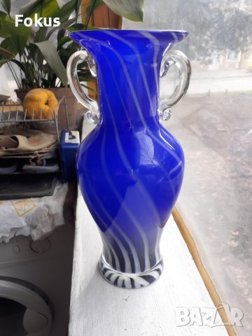 Голяма синя ваза Мурано, снимка 2 - Антикварни и старинни предмети - 44481258