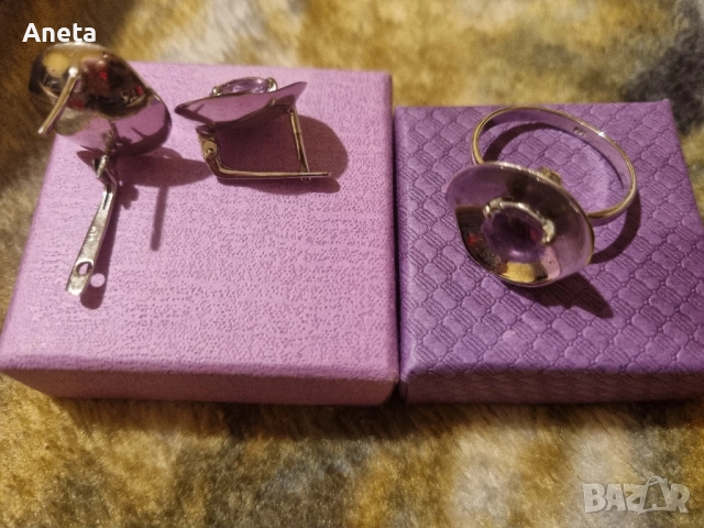 Комплект с аметист, снимка 2 - Бижутерийни комплекти - 52470645