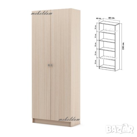 Гардероб двукрилен с 4 рафта(код-4663), снимка 3 - Гардероби - 40834052