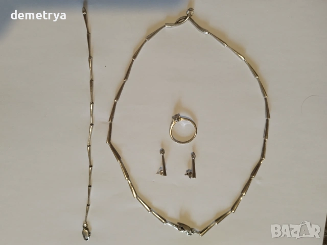 Сребърен комплект с цирконий, ръчна изработка 