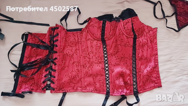 Комплект червен корсет със жартиери и прашки, снимка 9 - Корсети, бюстиета, топове - 51884806