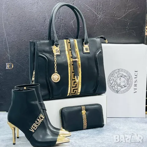 дамски комплект чанта/ раница, боти  на ток и портмоне fendi versace , снимка 9 - Дамски боти - 48275290