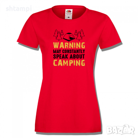 Дамска тениска Warning May Constantly Speak About Camping,, снимка 2 - Тениски - 36373898