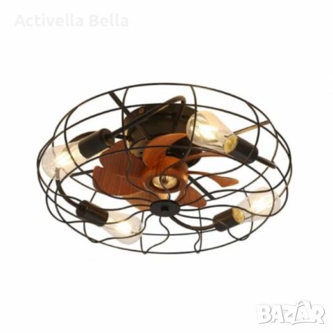 Вентилатор за таван с LED осветление, 50 см – индустриален стил, енергоспестяващ DC мотор, 6 ск