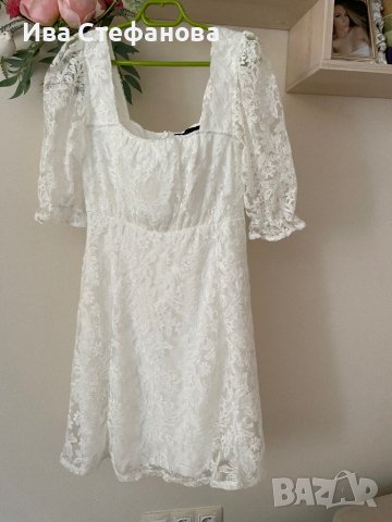 Нова кокетна кукленска елегантна буфан ръкав бяла дантела бяла дантелена  рокля , снимка 8 - Рокли - 41943627
