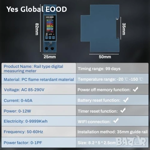 KWS-303 40A WiFi смарт електромер 8в1, снимка 6 - Друга електроника - 53496742