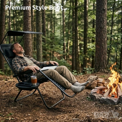 Сгъваем градински шезлонг с поставка, джоб, възглавница и сенник - комфорт, функционалност , снимка 4 - Други стоки за дома - 53837785