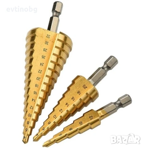 Комплект от стоманени стъпкови свредла, три броя, снимка 3 - Други инструменти - 53828876