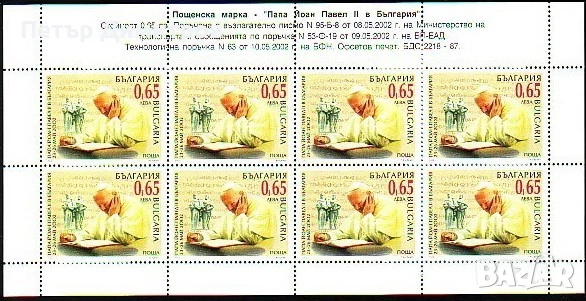 Чиста марка Папа Йоан Павел II 2002 от България, снимка 5 - Филателия - 51372010