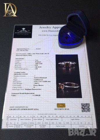 Нов Златен Пръстен с 1.00кт Естествен Диамант, снимка 7 - Пръстени - 40063386