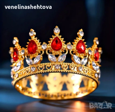 Златиста корона тиара с цветни камъни за декорация на торта , снимка 2 - Други - 53126122