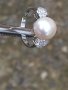 Дамски сребърен пръстен с естествена перла и цирконии, снимка 4