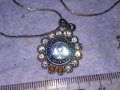 СРЕБРИСТО ВИНТИДЖ АРТ КОЛИЕ с МЕДАЛЬОН с ИСКРЯЩИ ФАСЕТИРАНИ КРИСТАЛИ 31797, снимка 7