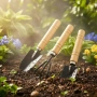 Комплект мини градински инструменти с дървени дръжки, снимка 1