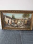 131х81см/стара голяма картина масло върху платно/къща-двор-овце-кладенец/барокова дървена рамка, снимка 1