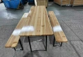Сгъваем комплект градинска маса с 2 пейки - От чамово дърво, с отвор за чадър, снимка 1