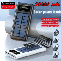 Външна батерия със соларен панел Power bank UKC 8412 30000 Mah кабел за зареждане 4в1 Син, снимка 2 - Външни лампи - 44531668