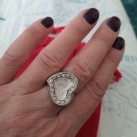 Сребърен пръстен сърце с циркони, снимка 1 - Пръстени - 36086621