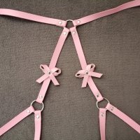 BDSM розов кожен харнес нашийник колан с панделки за тяло, снимка 8 - Колани - 42163609