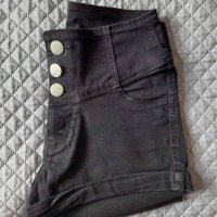 Дамски черни панталонки с висока талия от 98% памук размер XXS, снимка 6 - Къси панталони и бермуди - 40840289