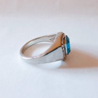 Мъжки пръстен със син циркон и топази, снимка 3 - Пръстени - 34362224