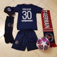 Меси Париж КОМПЛЕКТ Екип Калци Топка Шапка Шал ПСЖ / PSG MESSI 30 21/22 Ново за деца от 4 до 16г, снимка 1 - Футбол - 34262579