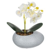 Саксия с камъчета и орхидея, 12x10x18см, снимка 1 - Изкуствени цветя - 41525958