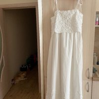 Нова бяла лятна парти коктейлна  елегантна дълга рокля декорация 3D 3Д  Reserved памук полиестер , снимка 5 - Рокли - 41550359