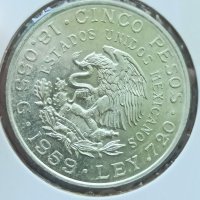 5 Песос 1959 г сребро 
, снимка 3 - Нумизматика и бонистика - 41757033