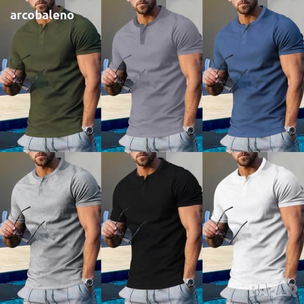 Мъжка класическа Henley тениска с къс ръкав и кръгло деколте, 7цвята, снимка 1