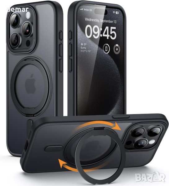 simptech Калъф за iPhone 15 Pro Max 6,7'' 2023, съвместим с Magsafe, черен полупрозрачен, снимка 1