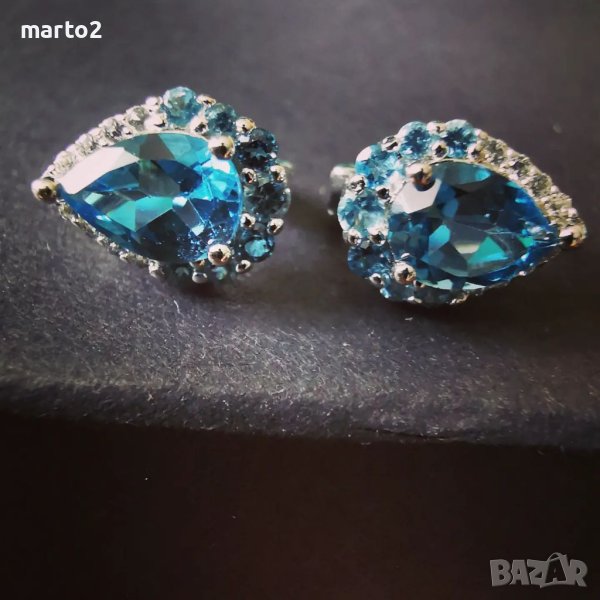 Сребърни 925 Обеци с Родиево покритие и Натурални London Blue Топази и Циркони!!!, снимка 1